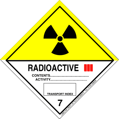 Class 7 Radioactive III Hazard Warning Diamond Placard - Pack of 25