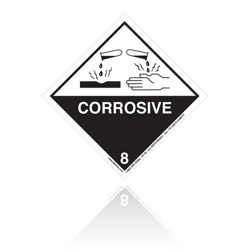 Class 8 Corrosive Hazard Warning Diamond Placard - Pack of 25