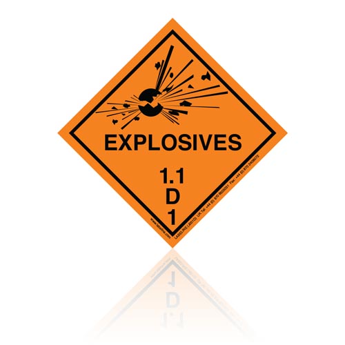 Class 1 Explosive 1.1D Hazard Warning Diamond Placard - Pack of 25