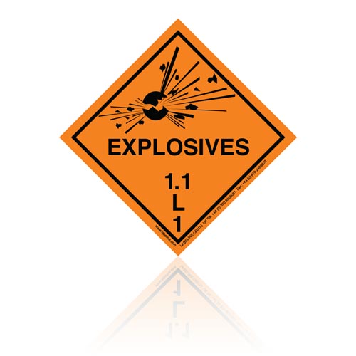 Class 1 Explosive 1.1L Hazard Warning Diamond Placard - Pack of 25