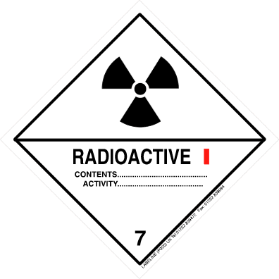 Class 7 Radioactive I Hazard Warning Diamond Placard - Pack of 25